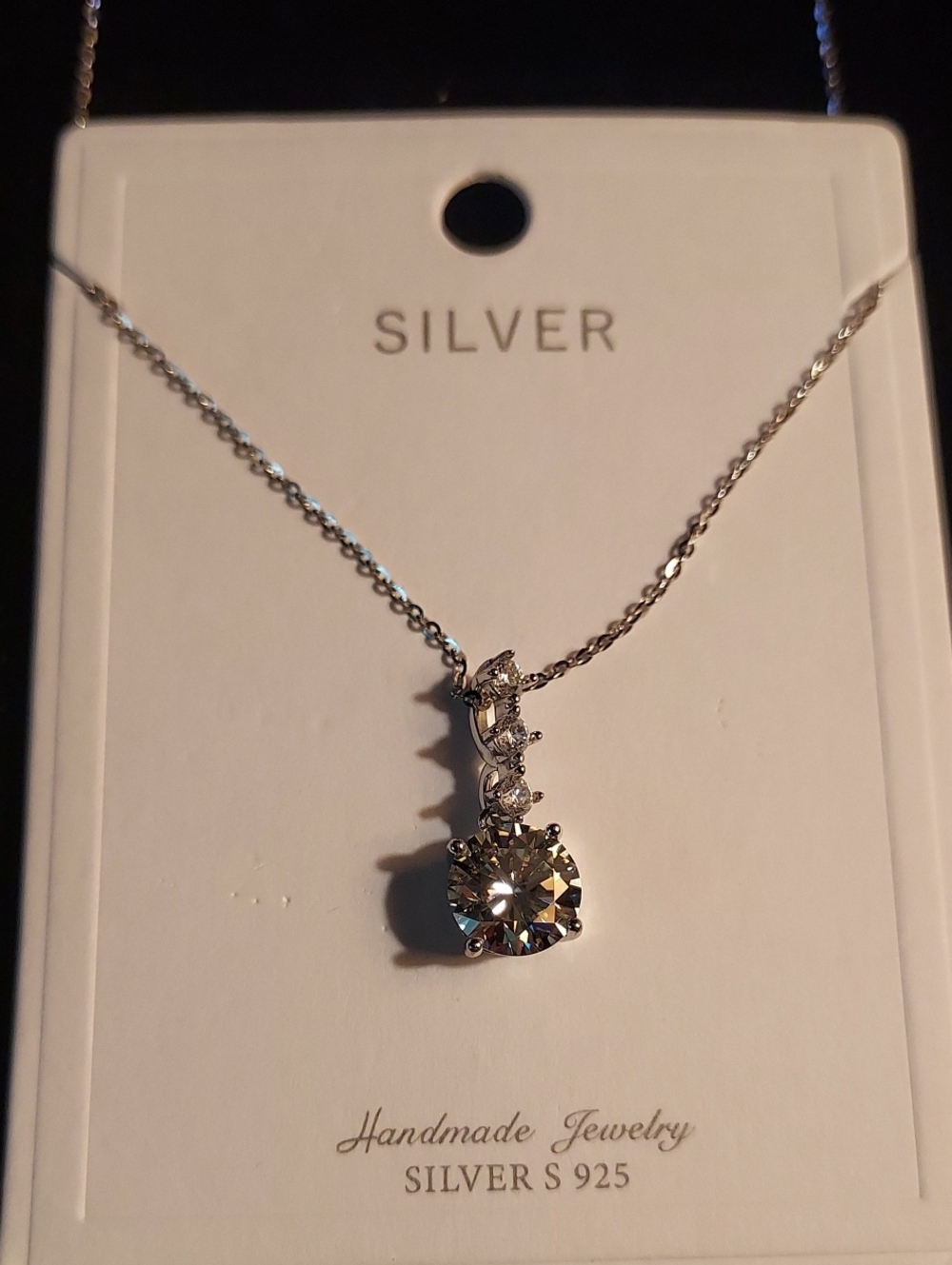 Sterling Silver Crystal Drop Necklace BN
